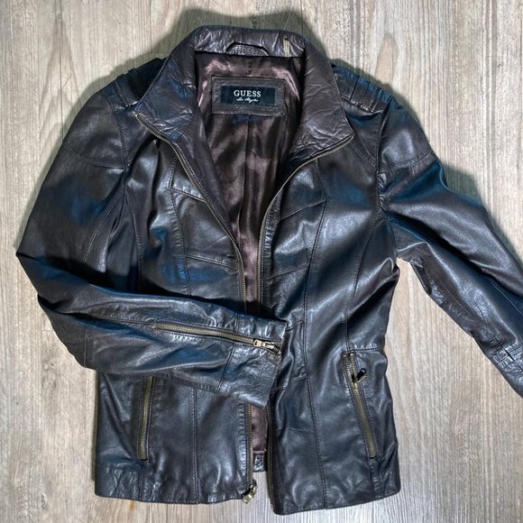 Guess Brown Leather Jacket - Picture 2 of 5